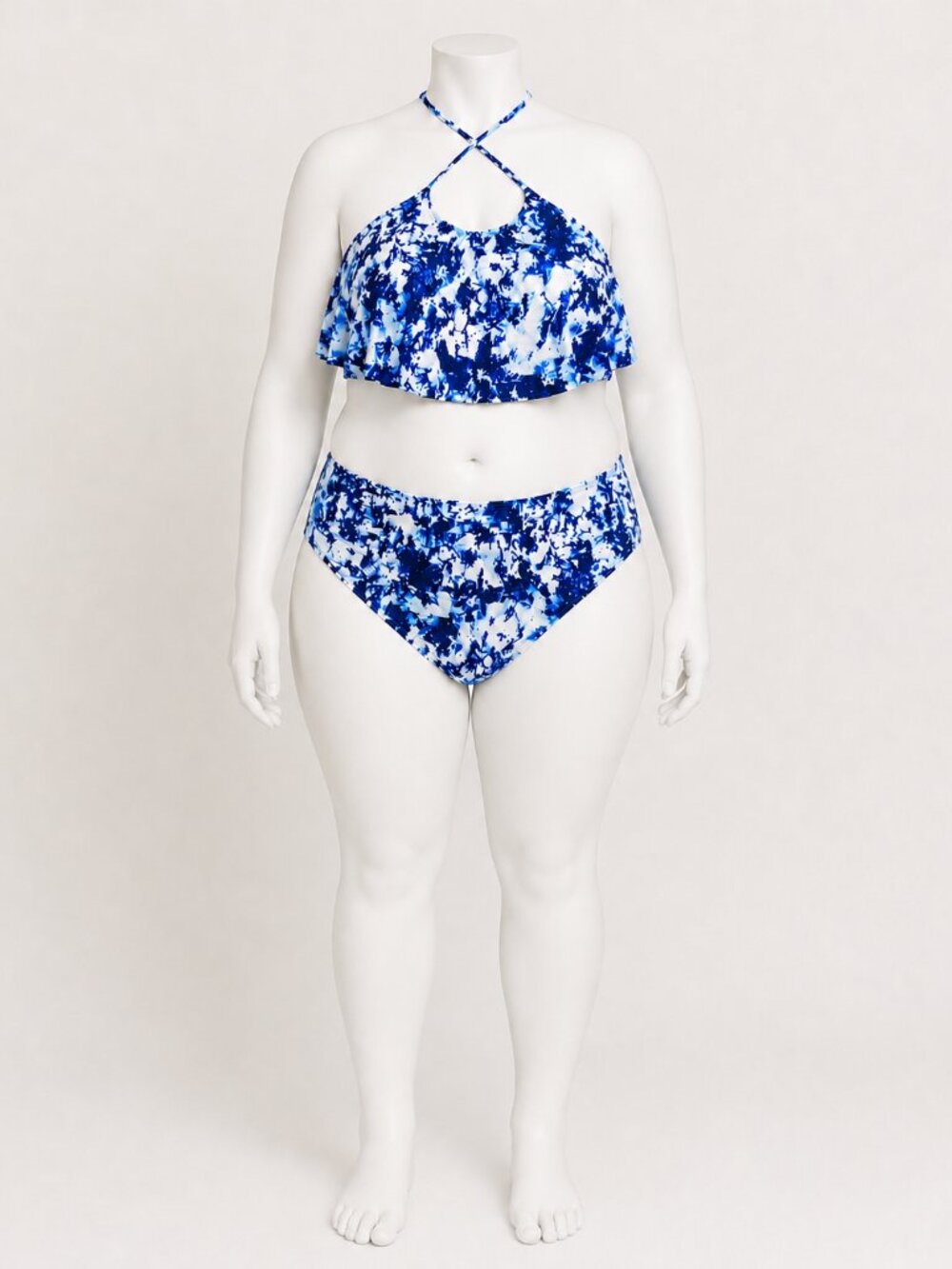 NWOT Blue & White Abstract Print Flounce Bikini Set Size XL